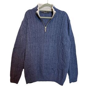 Daniele Blasi Made in Italy Wool Blend 1/4 Zip Cable Knit Sweater Blue Size L